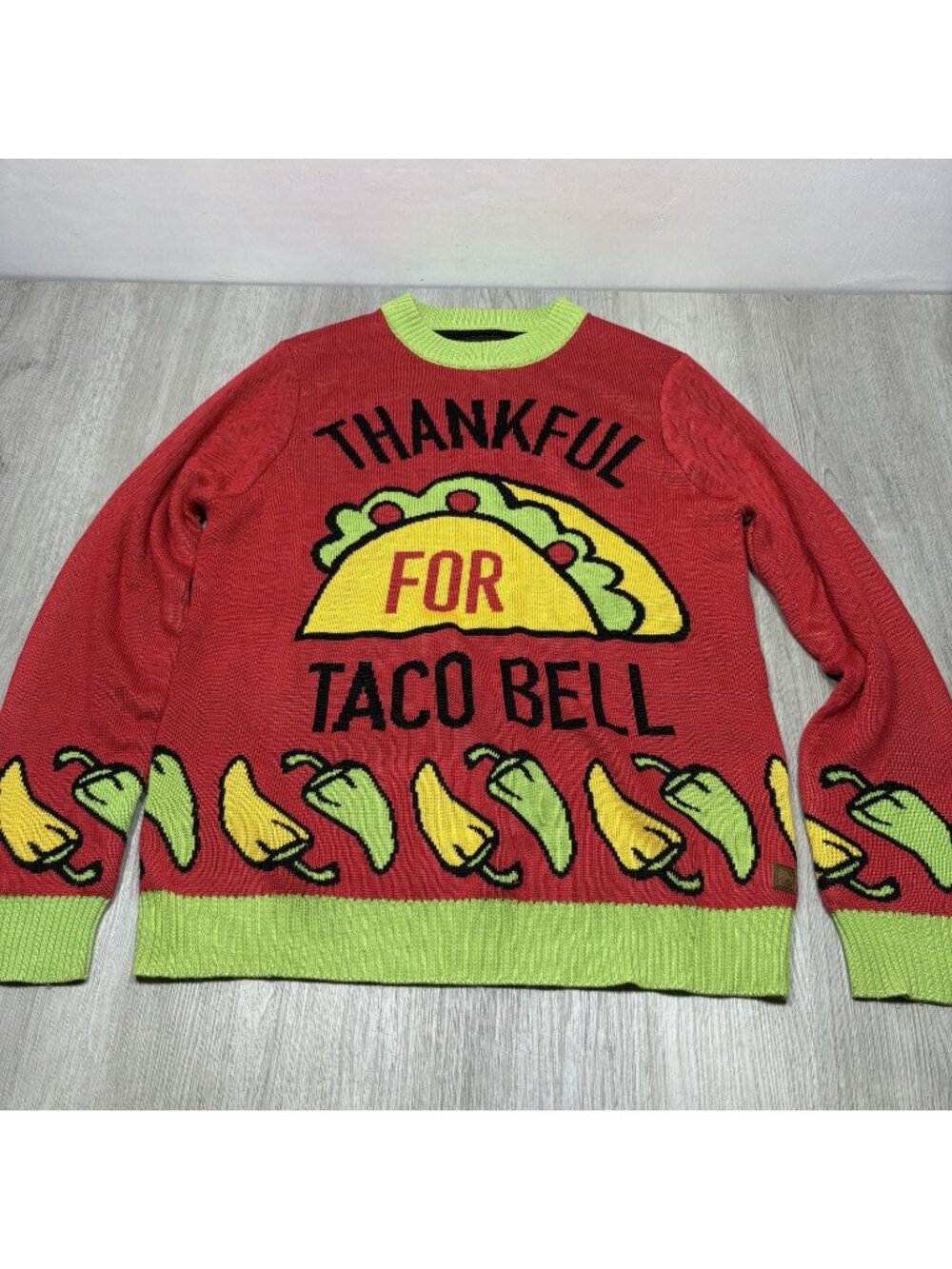 Tipsy Elves Adult XL Holiday Sweater Thankful for Taco Bell Taco Funny Christmas
